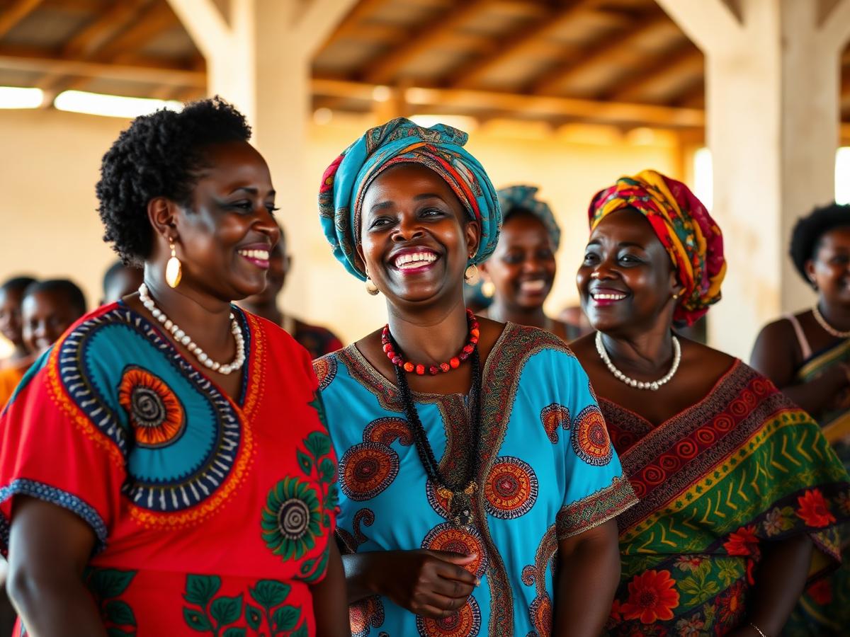 Angolan women in traditional dress celebrating together